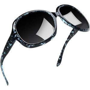 Women's Blue Leopard/Black Trendy Polarized Driving Sun Glasses UV Protective